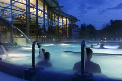 Die Waldsee-Therme am Abend