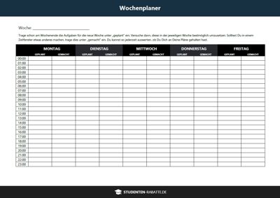 Wochenplaner als Druckvorlage